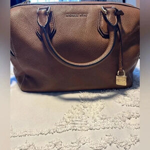 MICHAEL KORS GRAYSON BROWN LEATHER TOTE SATCHEL BOWLING BAG CONVERTIBLE GOLD VGC